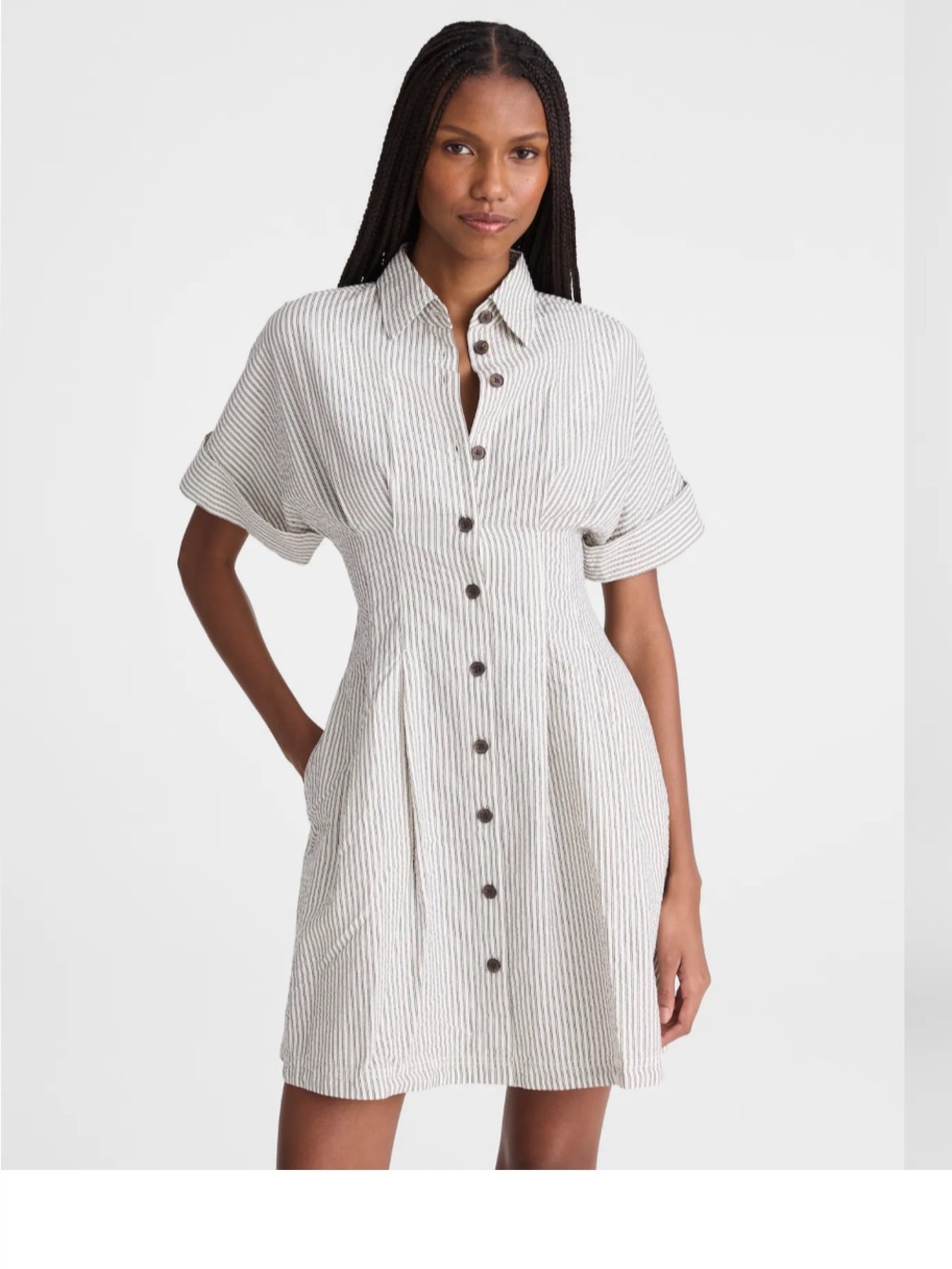 Madewell Cream and Gray Striped Button-Front Mini Dress